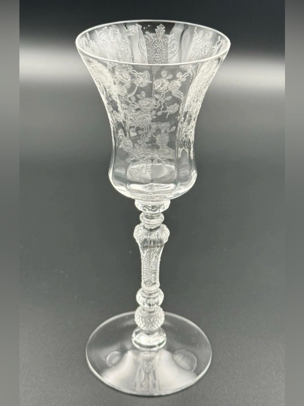 VINTAGE CAMBRIDGE GLASS 3500 ROSE POINT CLEAR ETCHED 7" CLARET WINE 1935-58